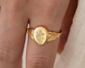 Personalized Birth Flower Ring, 12 Birth Month Flower Jewelry, Custom Mother Floral Ring for Women, Family Rings, Personalized Gift