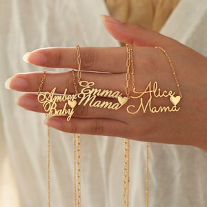 Collana personalizzata con doppi nomi con cuore, collana con nome in oro personalizzata, collana per coppia, collana per la mamma, regalo per la festa della mamma