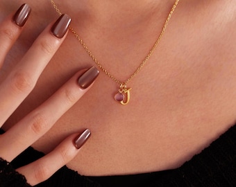 18K Gold Initial Necklace with Birthstone, Dainty Letter Necklace, Personalized Necklace, Birthstone Jewelry, Mothers Day Gift, Gift for Her
