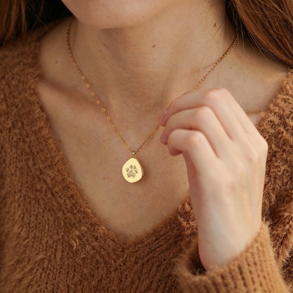 Actual Paw Print Necklace, Engraved Pet Paw Print Necklace, Custom Pet Necklace, Dog Necklace, Cat Paw Necklace, Memorial Loss