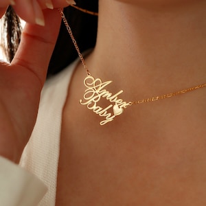 Collar de nombres dobles, collar de nombre de familia de oro personalizado, collar de pareja, collar de madres, regalo de mamá de Navidad
