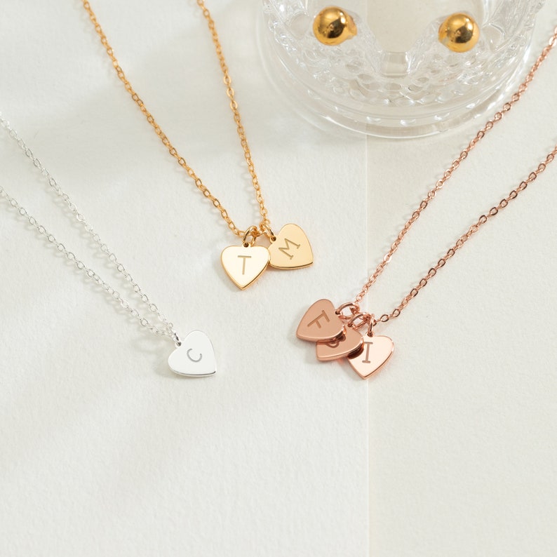 Tiny Heart Initial Pendant Necklace, Custom Engraved Letter Pendant Minimalist Necklace, Bridesmaid Gifts,Mother's Day Gift image 4