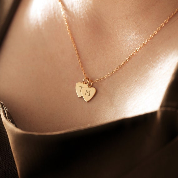 Tiny Heart Initial Pendant Necklace, Custom Engraved Letter