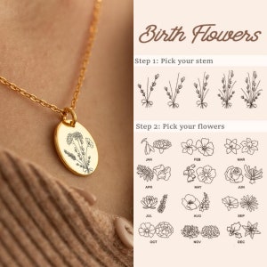 Family Bouquet Birth Flower Necklace, Personalized Mother Gifts, Family Flower Jewelry, Necklace for Mom, Birthday Gift for Her/Mom/Grandma