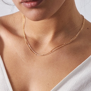 18K GOUDEN kettingketting, paperclipketting, twistketting, wijnstokketting, kralenketting, twistketting, sierlijke ketting voor haar afbeelding 9