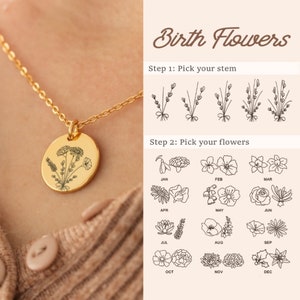 Collar de flores de ramo familiar, collar de flores de nacimiento combinado, regalo de joyería del día de las madres, regalo de cumpleaños de regalo de madre familiar grabado para ella