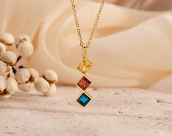 Custom Birthstone Necklace, Family Vertical Birthstone Jewelry, Personalized Gift, Mother's Birthstone Jewelry, Mothers Day, Gift for Mom