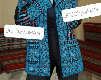 A Palestinian embroidery jacket from the Palestinian heritage a modern BLUE and black a suitable gift for women fo rhenna party and wedding