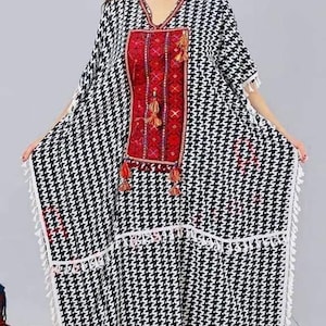 keffiyeh dress red Red and White Keffiyeh Pattern Maxi Kaftan - Al-Wafaa