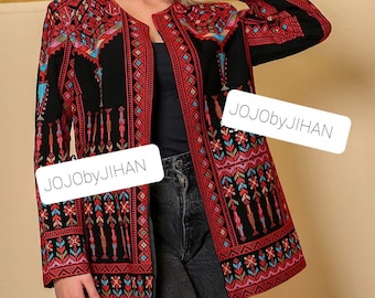 A Palestinian embroidery jacket from the Palestinian heritage  modern red and black  a suitable gift for women for a henna party and wedding