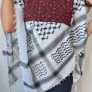Keffiyeh Palestinian Embroidery Palestinian Heritage FreeShipping Middle Eastern Handmade Scarf Special Gift Elegant Red Patterns Christmas