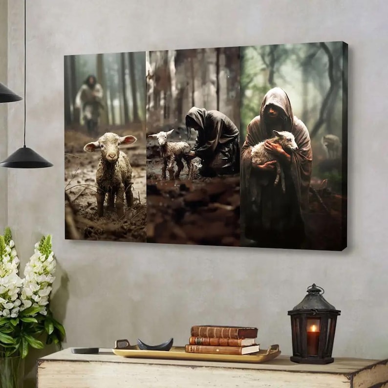 He Ran He Rescued He Carried Christian Wall Art Canvas, Lost Sheep ...