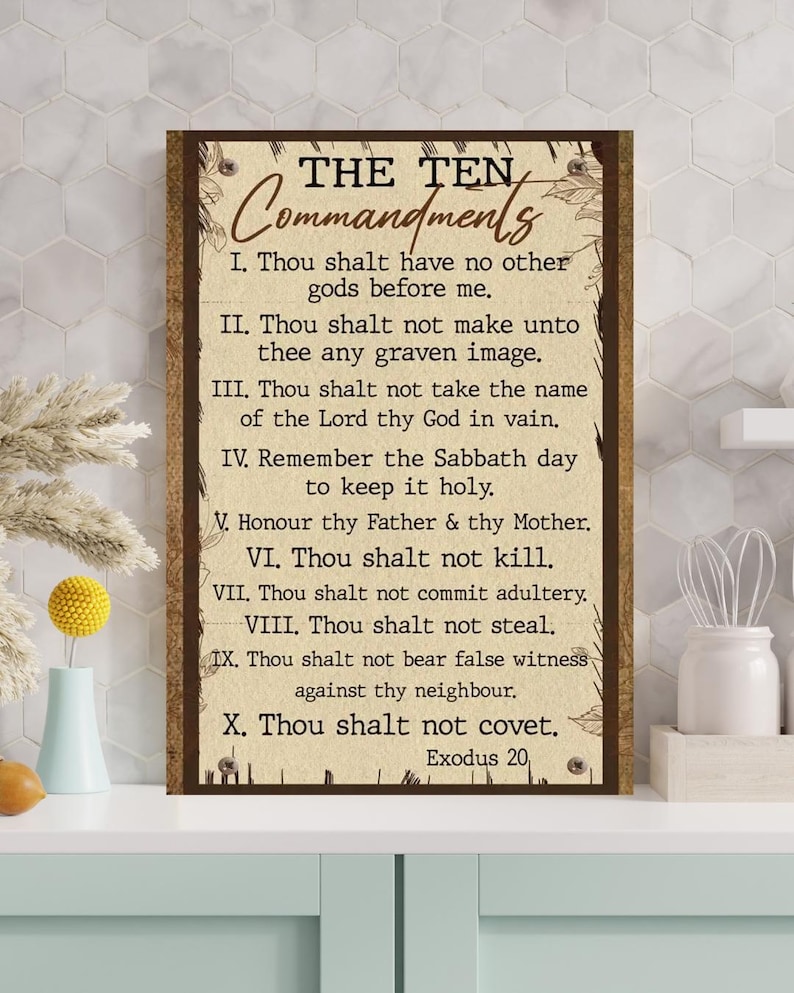 10 Commandments Wall Art Canvas - Inspirational Religious Decor for ...