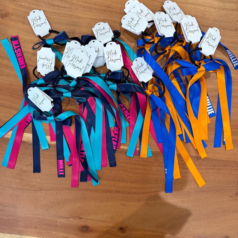 Personalised Team Ribbons With Elastic | Custom Name Sports Ribbons ...