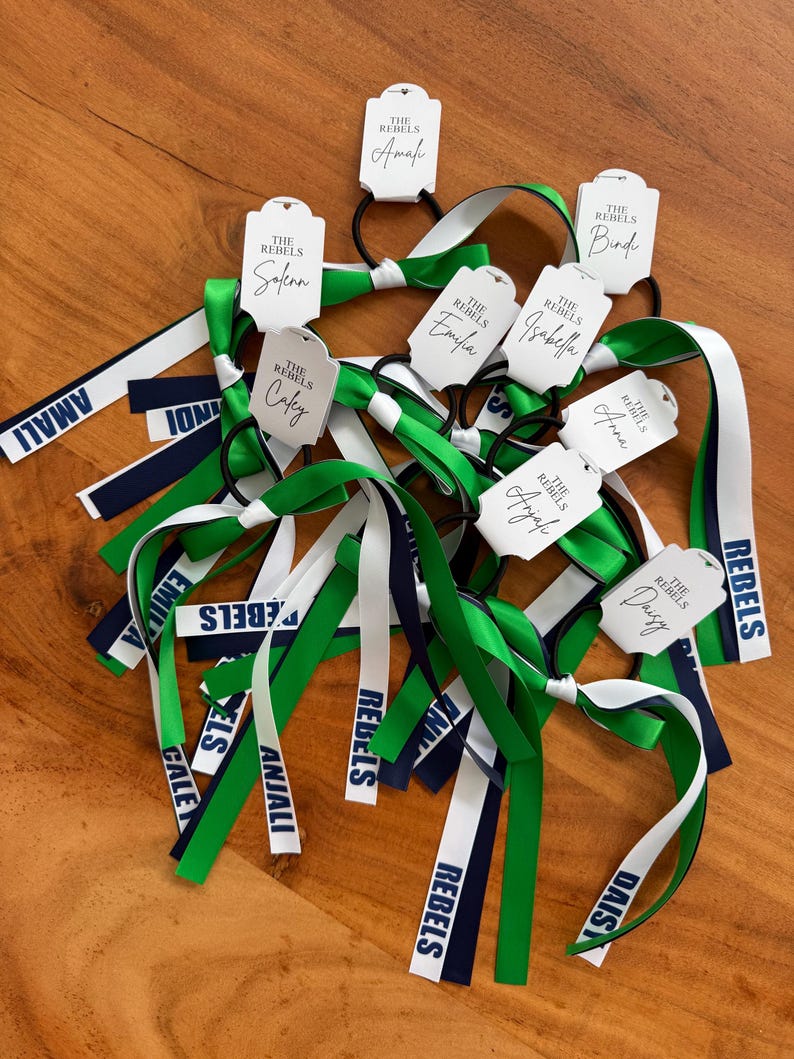 Personalised Team Ribbons With Elastic | Custom Name Sports Ribbons ...