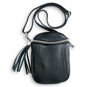 Tasche Leder, Umhängetasche, kleine Tasche, Schultertasche mit Leder Gurt Schwarz Dunkelblau
