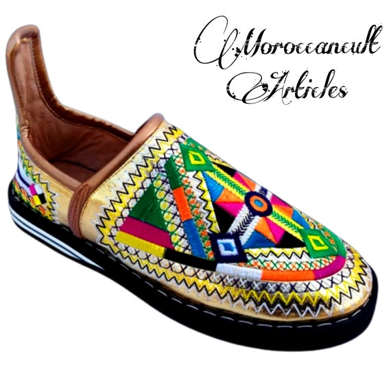 Terrapin Trading Babouche en cuir marocain Amazigh brodé (plusieurs