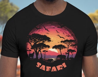 Tee-shirt African Safari Sunset : Impression silhouette de la faune | Unisexe