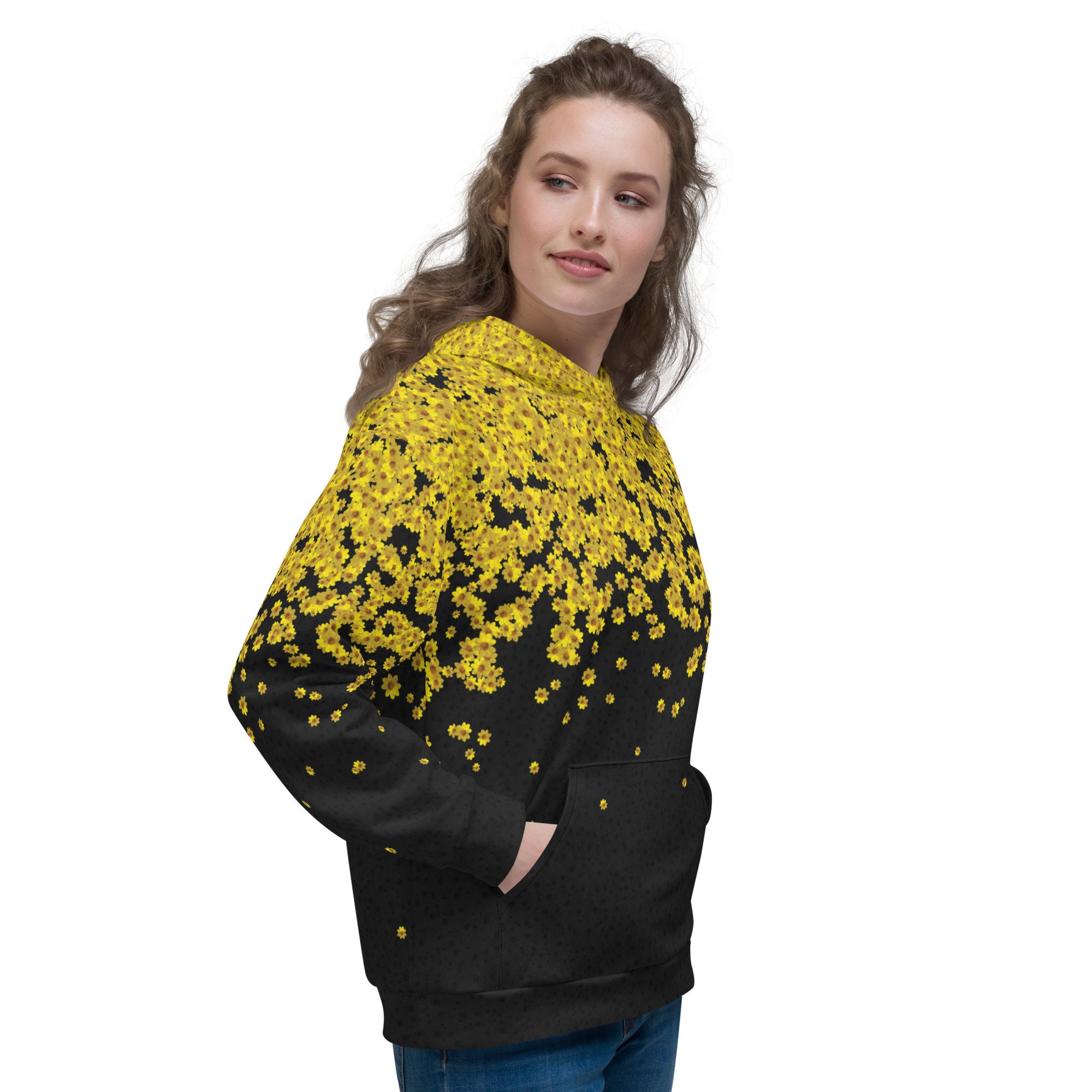 Nature-inspired Floral Hoodie Black & Yellow Unisex - Etsy