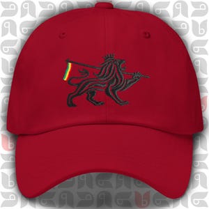 Lion of Judah Royal Crest Dad Hat, Black Embroidery Rasta Cap, Reggae Music Hat, Haile Selassie Lion Crown, African Heritage Cap | Unisex