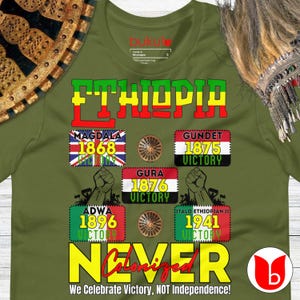 エチオピアの勝利シャツ、植民地化されなかったTシャツ、エチオピアの歴史的な戦いを祝う、ユニセックスのエチオピアの遺産Tシャツ