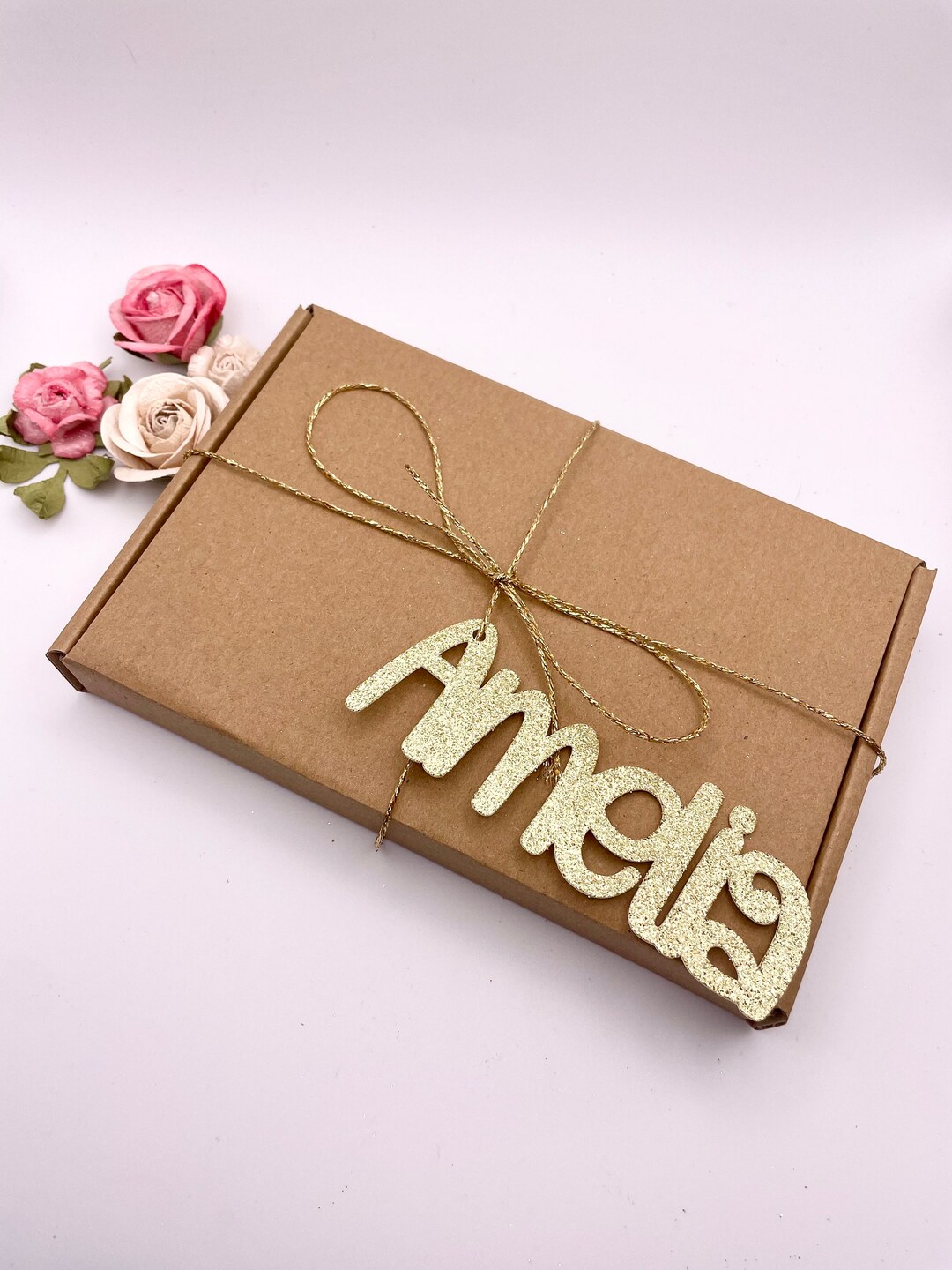 Personalised Name Glitter Gift Tag With Metallic Twine Tie Handmade