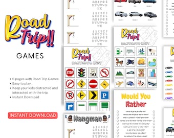 Road Trip Scavenger Hunt and Activity Pages for Kids - Fun Travel Games, Printable Family Activities, Car Ride Entertainment