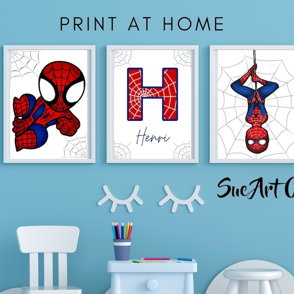 Superhero Art Print set of 3 | Printable Home Decor | Digital Poster Wall Art Gift