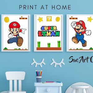 Lot de 3 impressions d'art numérique Mario personnalisées | Décoration de chambre d'enfants imprimable | Cadeau d'art mural affiche numérique Super Bros