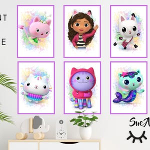 Decorazione da parete per casa delle bambole, poster stampabile per casa delle bambole, regalo artistico per la cameretta dei bambini, set di 6 stampe artistiche per casa delle bambole, arredamento per la casa stampabile