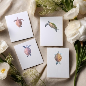 Green Sea Turtle Cards – Set of 4 Printable Ocean-Themed Greeting Cards, Digital Download for Turtle Lovers & Couples