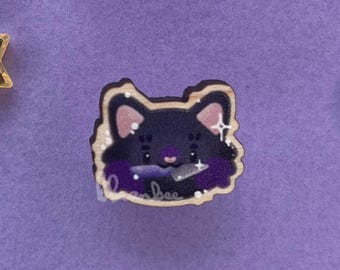 Black Cat and Purple Knife Mini Pin Badge | Cute Kawaii Cat Accessory, Cat Fashion Pin, Cat Lover Gift, Pink Halloween Pin
