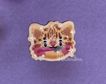 Ginger Cat and Pink Knife Mini Pin Badge | Cute Kawaii Cat Accessory, Cat Fashion Pin, Cat Lover Gift, Pink Halloween Pin