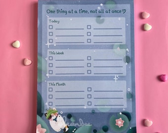 Calico Cat and Lily Pads Reminder A5 Notepad | Kawaii Stationery Organiser, Notebook, Cute Cat Notelets, Task Planner, To-Do List, 50 Pages