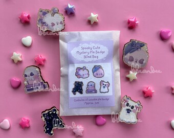 Spooky Cute Mystery Wooden Pin Blind Bags | Pastel Kawaii Cat Accessory, Pink Skull Fashion Pin