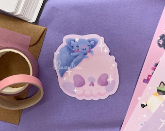 Kawaii Bat and Heart Skull Sticker | Handmade Matte and Glossy Vinyl Sticker for Bullet Journal, Planner, Laptop, Water Bottle