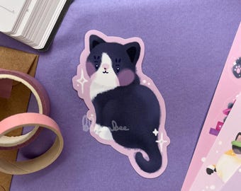 Cute Tuxedo Cat Sticker | Handmade Matte and Glossy Vinyl Sticker for Bullet Journal, Planner, Laptop, Water Bottle