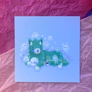 Cù-Sìth Fairy Dog Scottish Folklore Mini Wall Art Print | Handmade 4x4" Square Illustrated Art Print, Scotland Mythology Wall Decoration