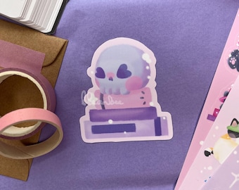 Kawaii Witchy Books and Heart Skull Sticker | Handmade Matte and Glossy Vinyl Sticker for Bullet Journal, Planner, Laptop, Water Bottle