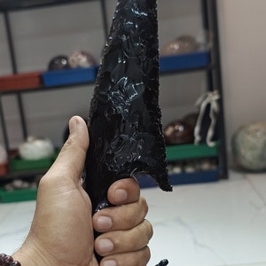 Large Obsidian Spearhead 11 inch Extra Large, Arrowhead,Spear Point, Knife Blade,obsidian sword, natural handmade obsidian knife.