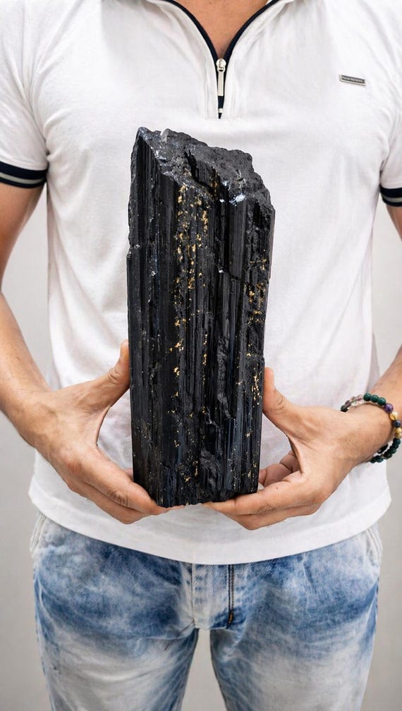 Giant Black Tourmaline Crystal 4.5kg | 280mm Raw Schorl Specimen | Large Natural Stone Tower for Entryway Decor, Home Protection & Reiki