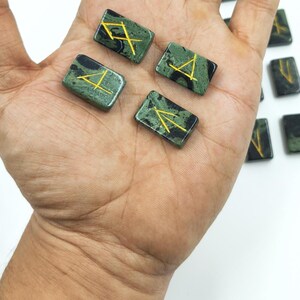 Kambaba Jasper Rune Set – 25 Piece Elder Futhark Engraved Rune Stones, Crystal Divination Kit, Meditation Gift, Spiritual Decor