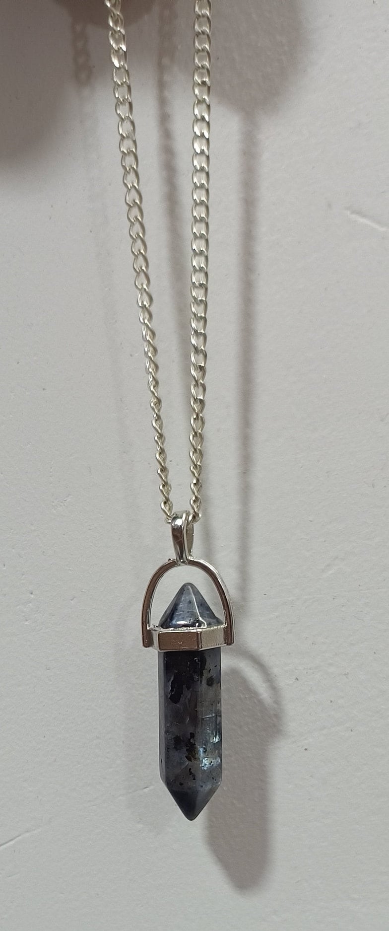 Natural Larvikite Point Pendant, Black Moonstone Necklace, 24