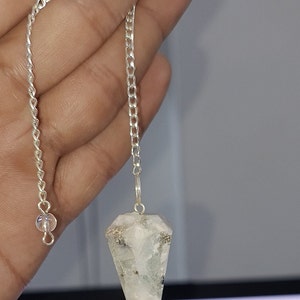 Natural Rainbow Moonstone Pendulum | Handmade Real Faceted Crystal Cone Healing Pendulum | Stone of Opportunities | Stone Best for Gifting