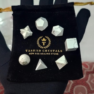 Natural White Howlite Platonic solids set 7 Pieces, With Premium Box, Howlite Geometry Set With Box.