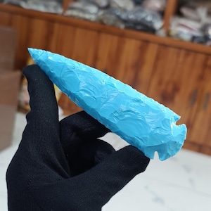 Turquoise Glass Arrowhead: 6&quot; Crescent Spearhead, Healing Crystal