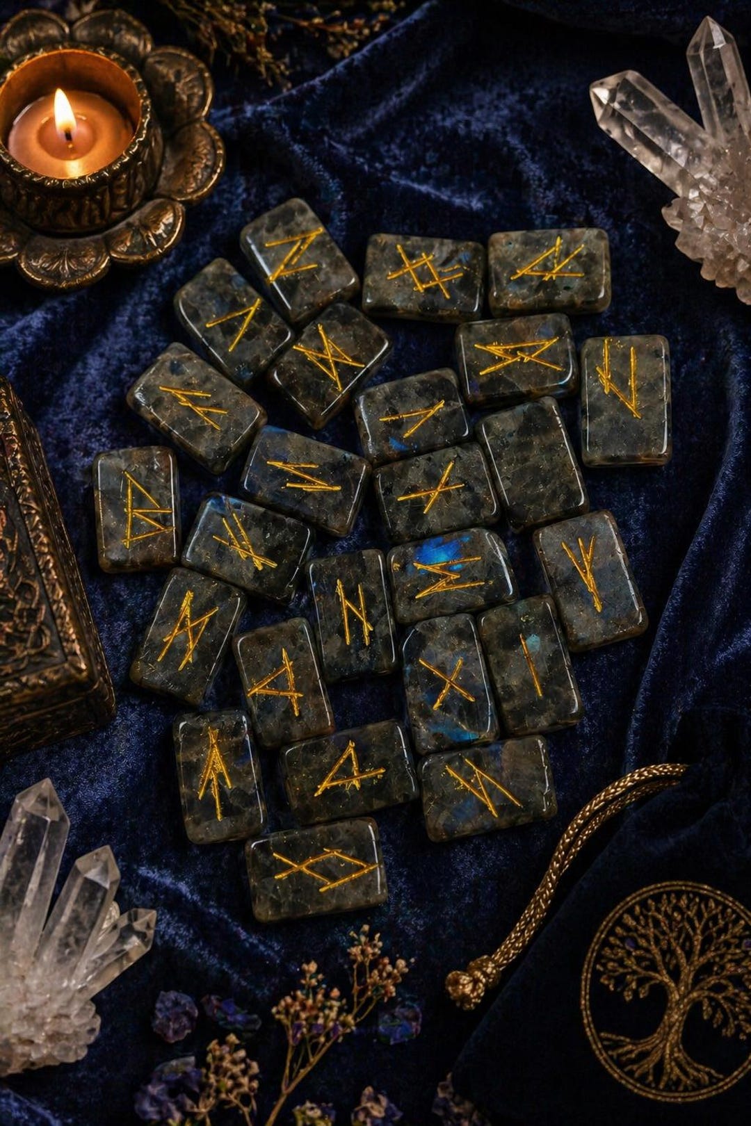 Labradorite Rune Set, Elder Futhark Rune Stones, 25 Piece Viking Rune ...