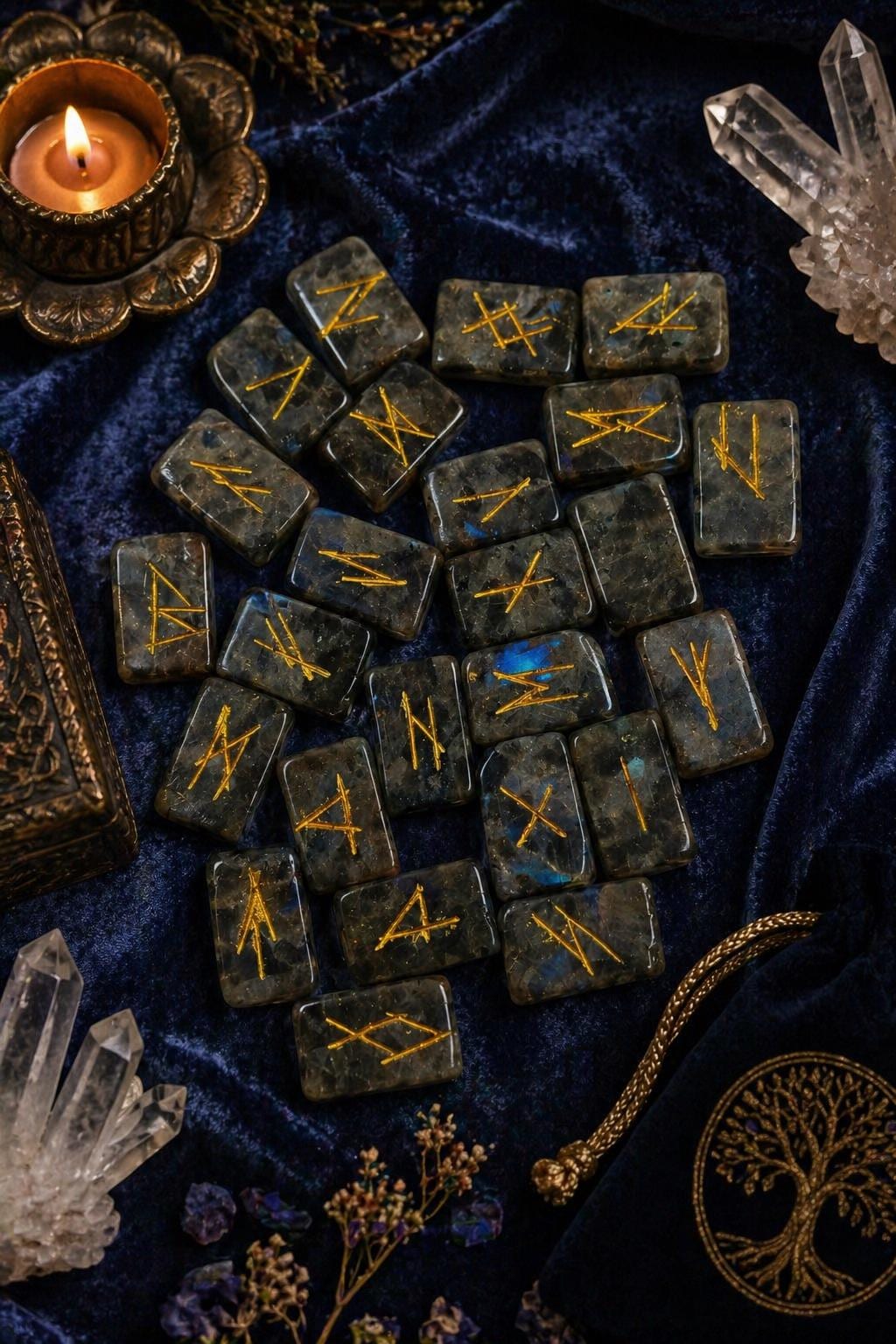 Labradorite Rune Set, Elder Futhark Rune Stones, 25 Piece Viking Rune ...