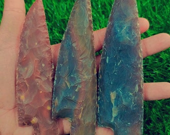 Hand Knapped Fancy Jasper Spearhead, Indian Agate Stone Point for Boho Decor, Natural Green Jasper Crystal, Unique Hand Carved Gemstone