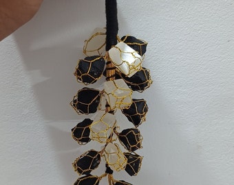 Raw Black Tourmaline Selenite Wall Hanging – Boho Protection Crystal Decor
